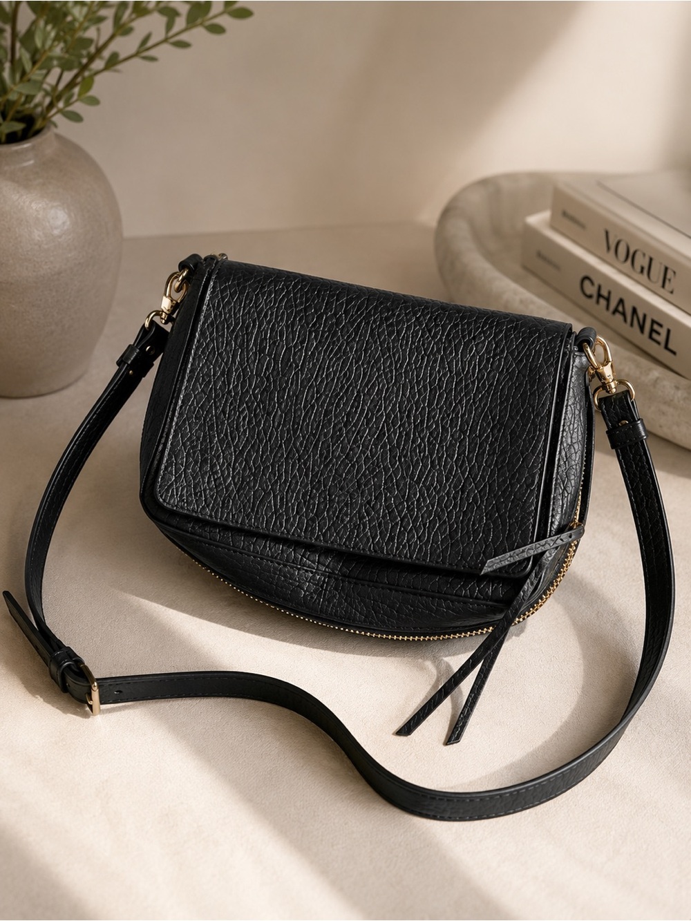 Vince Camuto Black Textured Crossbody Bag
